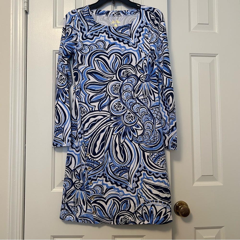 Lilly Pulitzer UPF 50+ Maddox Straight Dress White Give It A Whirl Women Size XS